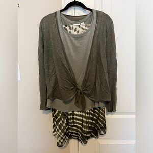 3-pc Olive green and cream skirt, shimmering light green tank & shimmering cover